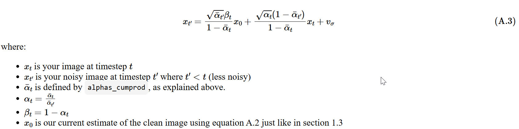 Iterative Denoising Equation